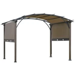Outsunny Pergola Mit Einstellbarem Stoffdach Braun 3,45 X 3,45 X 2,5 M (LxBxH) | Pavillon Terrassenüberdachung Sonnenschutz Terasse