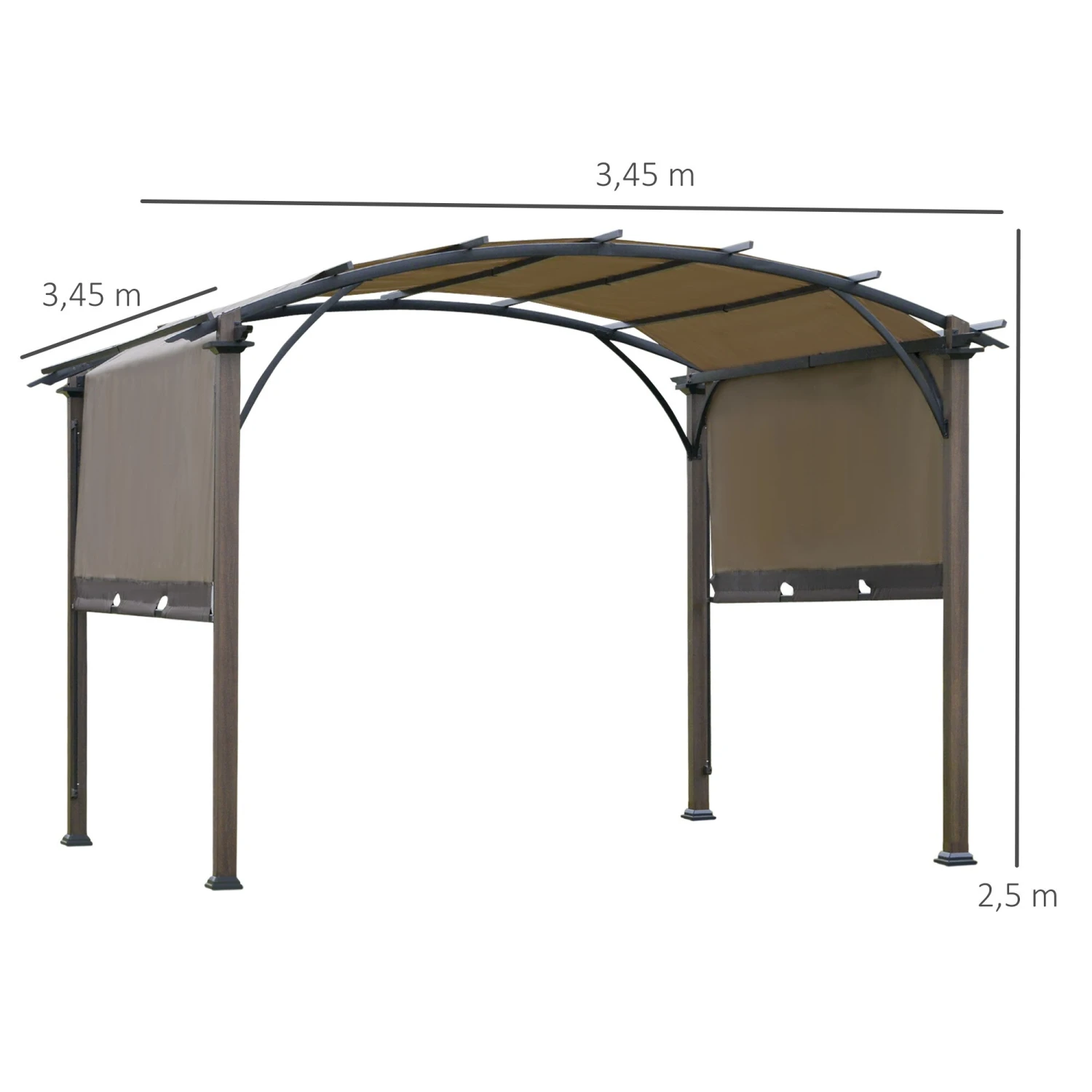 Outsunny Pergola Mit Einstellbarem Stoffdach Braun 3,45 X 3,45 X 2,5 M (LxBxH) | Pavillon Terrassenüberdachung Sonnenschutz Terasse 5 Outsunny Pergola Mit Einstellbarem Stoffdach Braun 3,45 X 3,45 X 2,5 M (LxBxH) | Pavillon Terrassenüberdachung Sonnenschutz Terasse – Bild 5