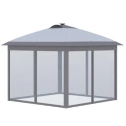 Outsunny Faltpavillon Mit LED Solar Lichterkette Und USB-Ladeanschluss Grau 330L X 330B X 285H Cm | Pavillon Gartenpavillon Pop-up-pavillon