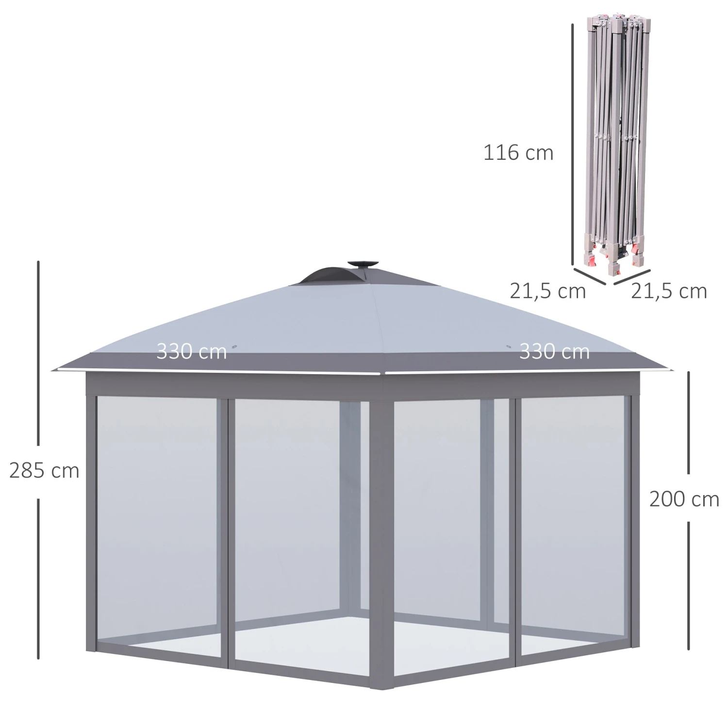 Outsunny Faltpavillon Mit LED Solar Lichterkette Und USB-Ladeanschluss Grau 330L X 330B X 285H Cm | Pavillon Gartenpavillon Pop-up-pavillon 5 Outsunny Faltpavillon Mit LED Solar Lichterkette Und USB-Ladeanschluss Grau 330L X 330B X 285H Cm | Pavillon Gartenpavillon Pop-up-pavillon – Bild 5
