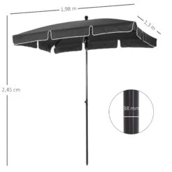 Outsunny Gartenschirm Knickbar Grau 200 X 125 X 235 Cm (LxBxH) | Sonnenschirm Strandschirm Balkonschirm Sonnenschutz -OUTSUNNY Verkäufe 8600336600 84D 016GY prod 004