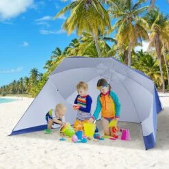 Outsunny Strandschirm Und Strandzelt 2 In 1 Blau, Weiß 210 X 222 Cm (ØxH) | Gartenschirm Sonnenschirm Strandmuschel -OUTSUNNY Verkäufe 8600336600 84D 022 prod 004