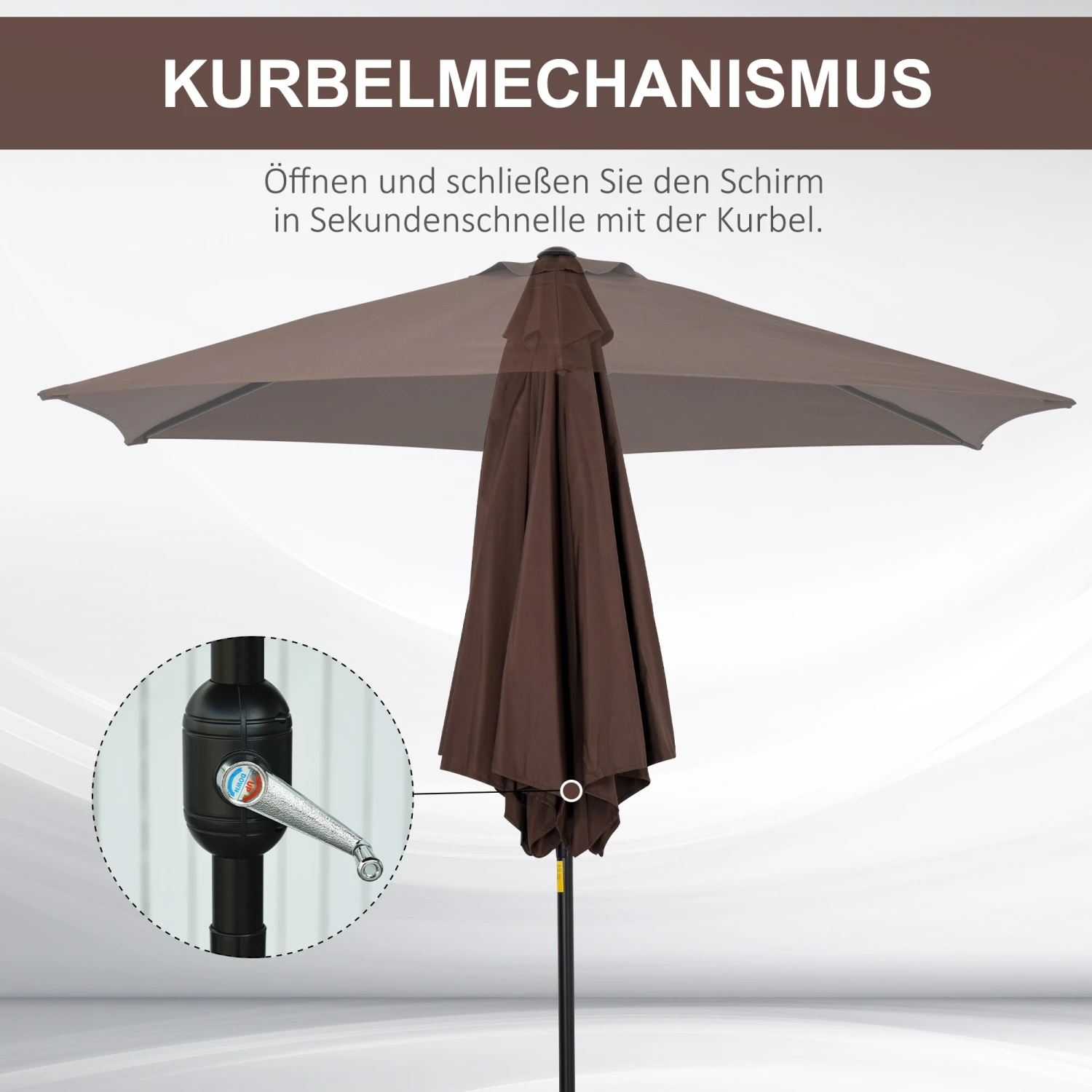 Outsunny Sonnenschirm Mit Handkurbel Ø2,7 X 2,35 M (ØxH) | Gartenschirm Knickschirm Marktschirm Knickbar 6 Outsunny Sonnenschirm Mit Handkurbel Ø2,7 X 2,35 M (ØxH) | Gartenschirm Knickschirm Marktschirm Knickbar – Bild 6