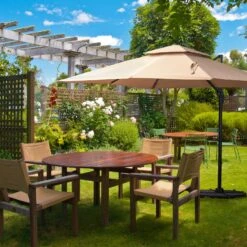 Outsunny Sonnenschirm Mit Verstellbarem Neigungswinkel Khaki | Kurbelschirm Gartenschirm Marktschirm Sonnenschutz -OUTSUNNY Verkäufe 8600336600 84D 114 prod 003