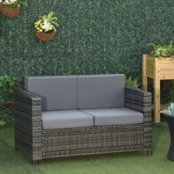 Outsunny 2 - Sitzer Rattansofa Mit Kissen Grau 130 X 70 X 80 Cm (BxTxH) | Rattan Gartenmöbel 2-Sitzer Loungesofa -OUTSUNNY Verkäufe 8600336600 860 031V01 prod 005