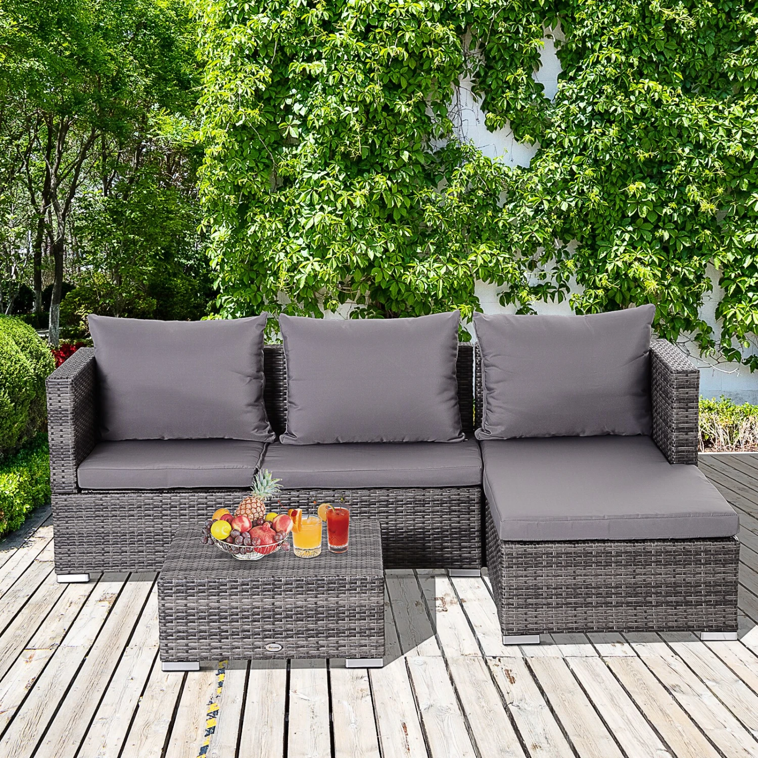 Outsunny Rattan Sitzgruppe Als 3-teiliges Set Grau | Gartensofa Beistelltisch Mit Stauraum Gartenmöbel 4 Outsunny Rattan Sitzgruppe Als 3-teiliges Set Grau | Gartensofa Beistelltisch Mit Stauraum Gartenmöbel – Bild 4