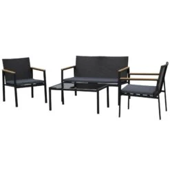 Outsunny Polyrattan Sitzgruppe Als 4-teiliges Set Schwarz, Grau | Gartenset Gartenmöbel Rattanmöbel Rattanset