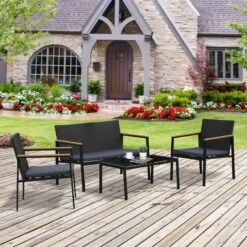 Outsunny Polyrattan Sitzgruppe Als 4-teiliges Set Schwarz, Grau | Gartenset Gartenmöbel Rattanmöbel Rattanset -OUTSUNNY Verkäufe 8600336600 860 092 prod 005