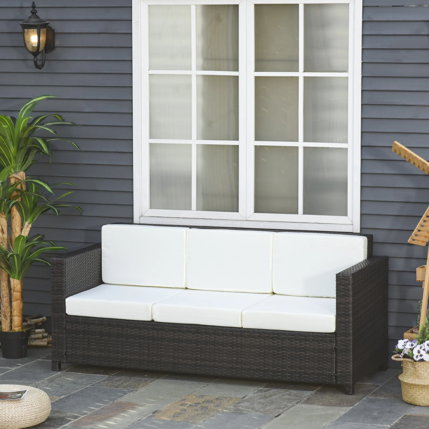 Outsunny 3 - Sitzer Rattansofa Mit Kissen 185 X 70 X 80 Cm (LxBxH? | Gartencouch Gartenmöbel Loungesofa Rattan Terasse 2 Outsunny 3 - Sitzer Rattansofa Mit Kissen 185 X 70 X 80 Cm (LxBxH? | Gartencouch Gartenmöbel Loungesofa Rattan Terasse – Bild 2