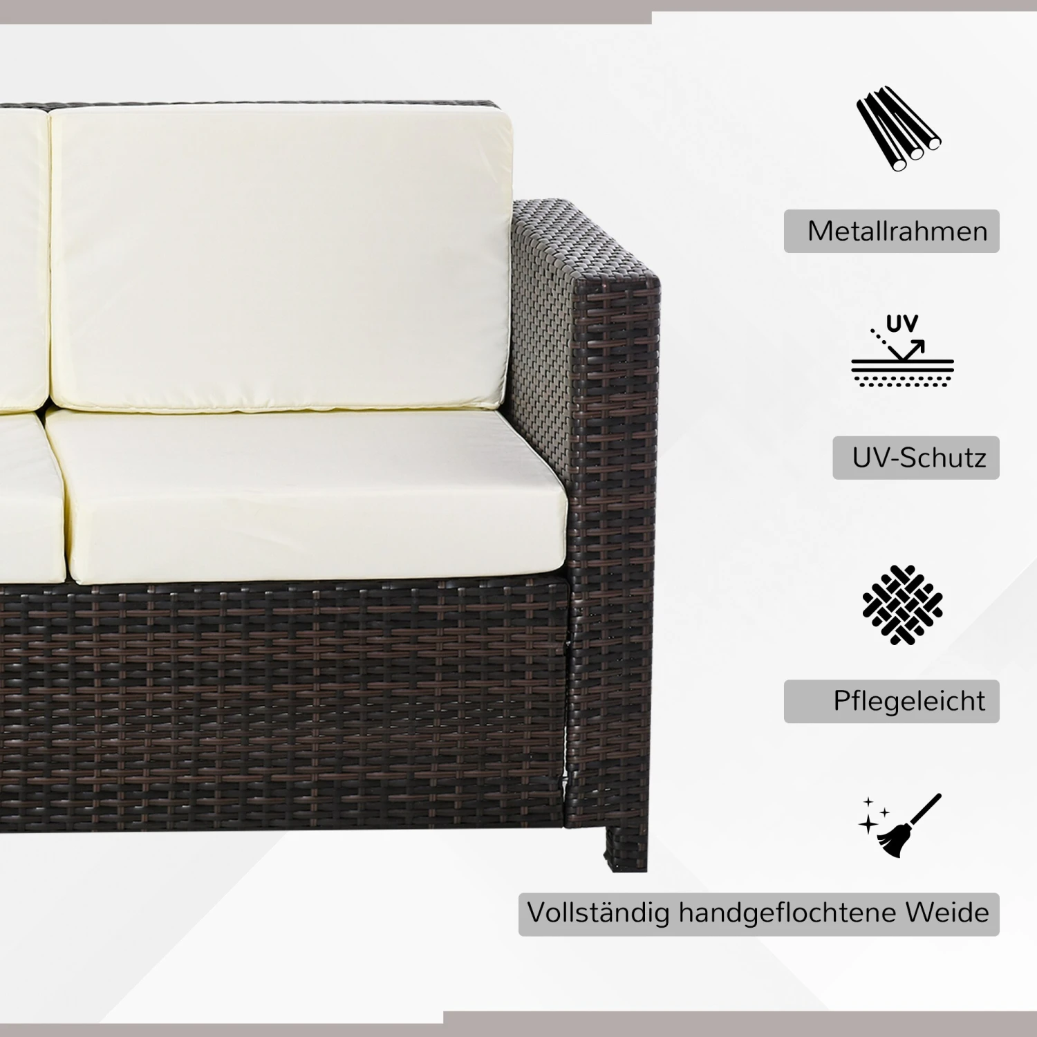 Outsunny 3 - Sitzer Rattansofa Mit Kissen 185 X 70 X 80 Cm (LxBxH? | Gartencouch Gartenmöbel Loungesofa Rattan Terasse 5 Outsunny 3 - Sitzer Rattansofa Mit Kissen 185 X 70 X 80 Cm (LxBxH? | Gartencouch Gartenmöbel Loungesofa Rattan Terasse – Bild 5
