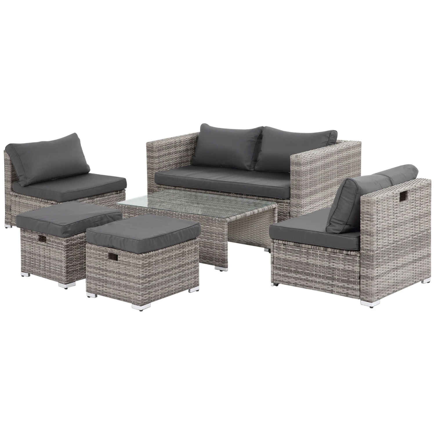 Outsunny Rattan Gartensitzgruppe Als 6-teiliges Set | Gartengarnitur Sitzgruppe Rattanset Polyrattanmöbel 1 Outsunny Rattan Gartensitzgruppe Als 6-teiliges Set | Gartengarnitur Sitzgruppe Rattanset Polyrattanmöbel