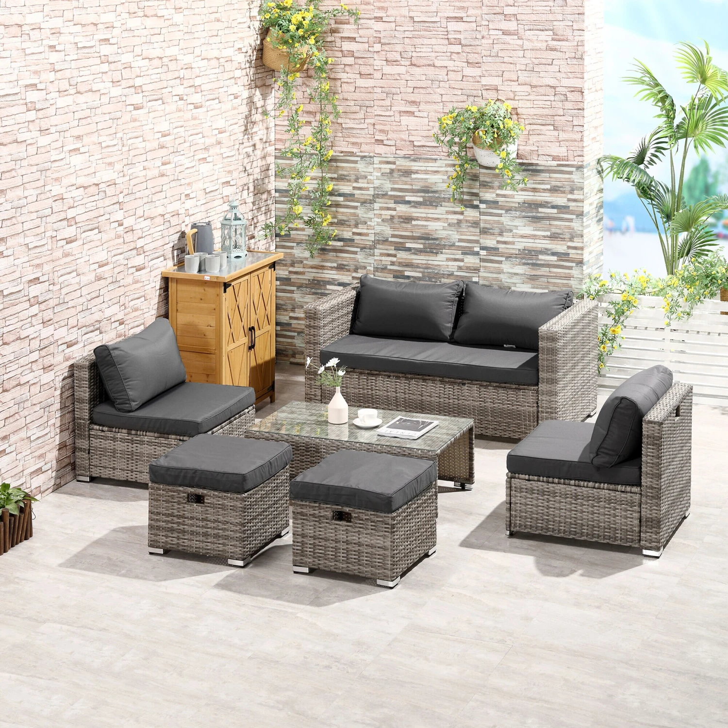 Outsunny Rattan Gartensitzgruppe Als 6-teiliges Set | Gartengarnitur Sitzgruppe Rattanset Polyrattanmöbel 2 Outsunny Rattan Gartensitzgruppe Als 6-teiliges Set | Gartengarnitur Sitzgruppe Rattanset Polyrattanmöbel – Bild 2