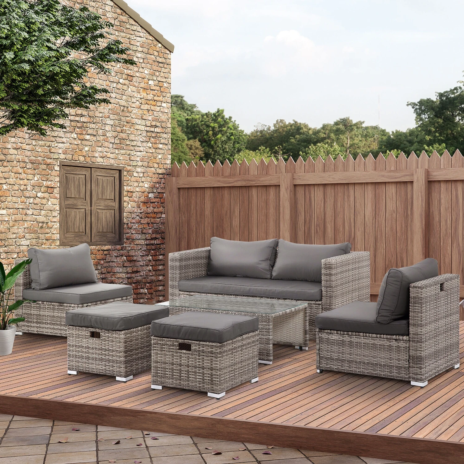 Outsunny Rattan Gartensitzgruppe Als 6-teiliges Set | Gartengarnitur Sitzgruppe Rattanset Polyrattanmöbel 3 Outsunny Rattan Gartensitzgruppe Als 6-teiliges Set | Gartengarnitur Sitzgruppe Rattanset Polyrattanmöbel – Bild 3