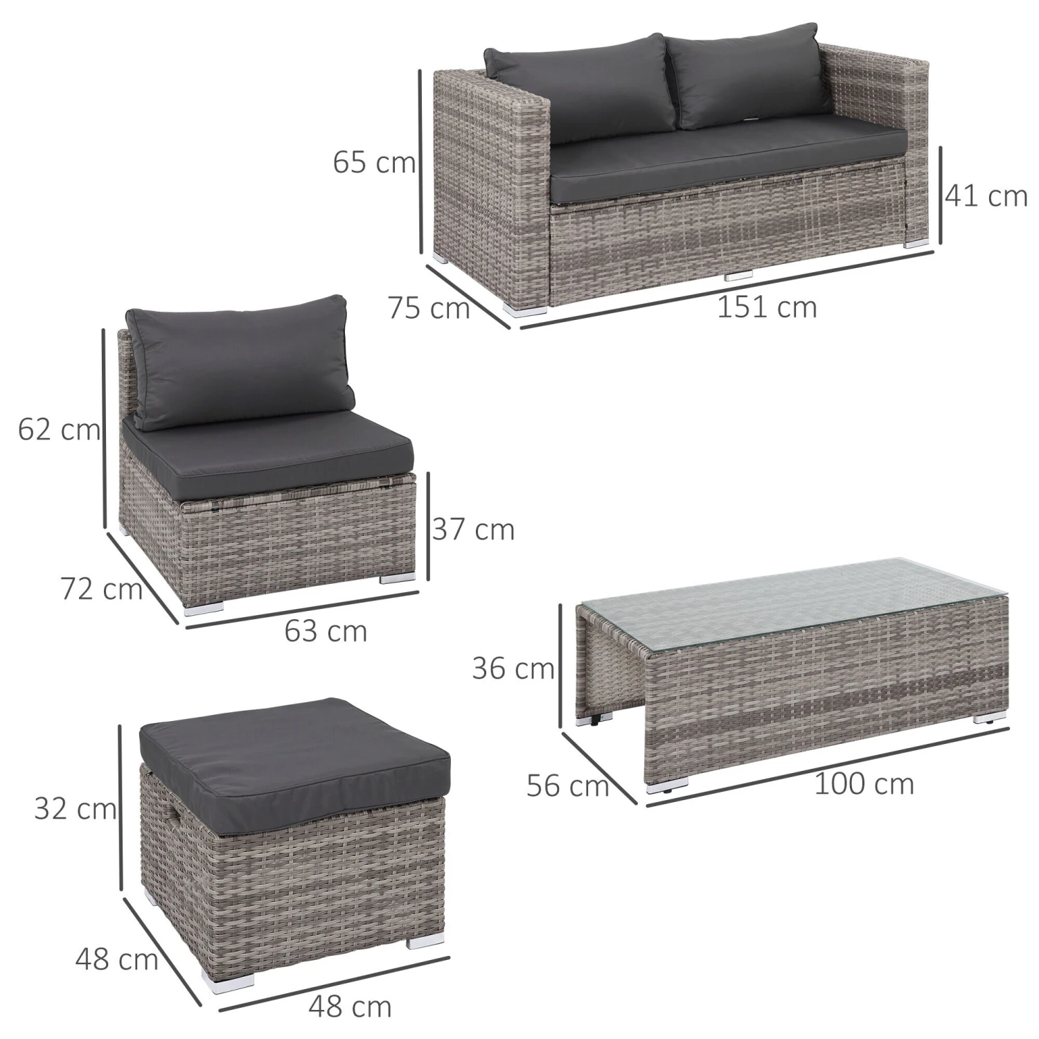 Outsunny Rattan Gartensitzgruppe Als 6-teiliges Set | Gartengarnitur Sitzgruppe Rattanset Polyrattanmöbel 4 Outsunny Rattan Gartensitzgruppe Als 6-teiliges Set | Gartengarnitur Sitzgruppe Rattanset Polyrattanmöbel – Bild 4