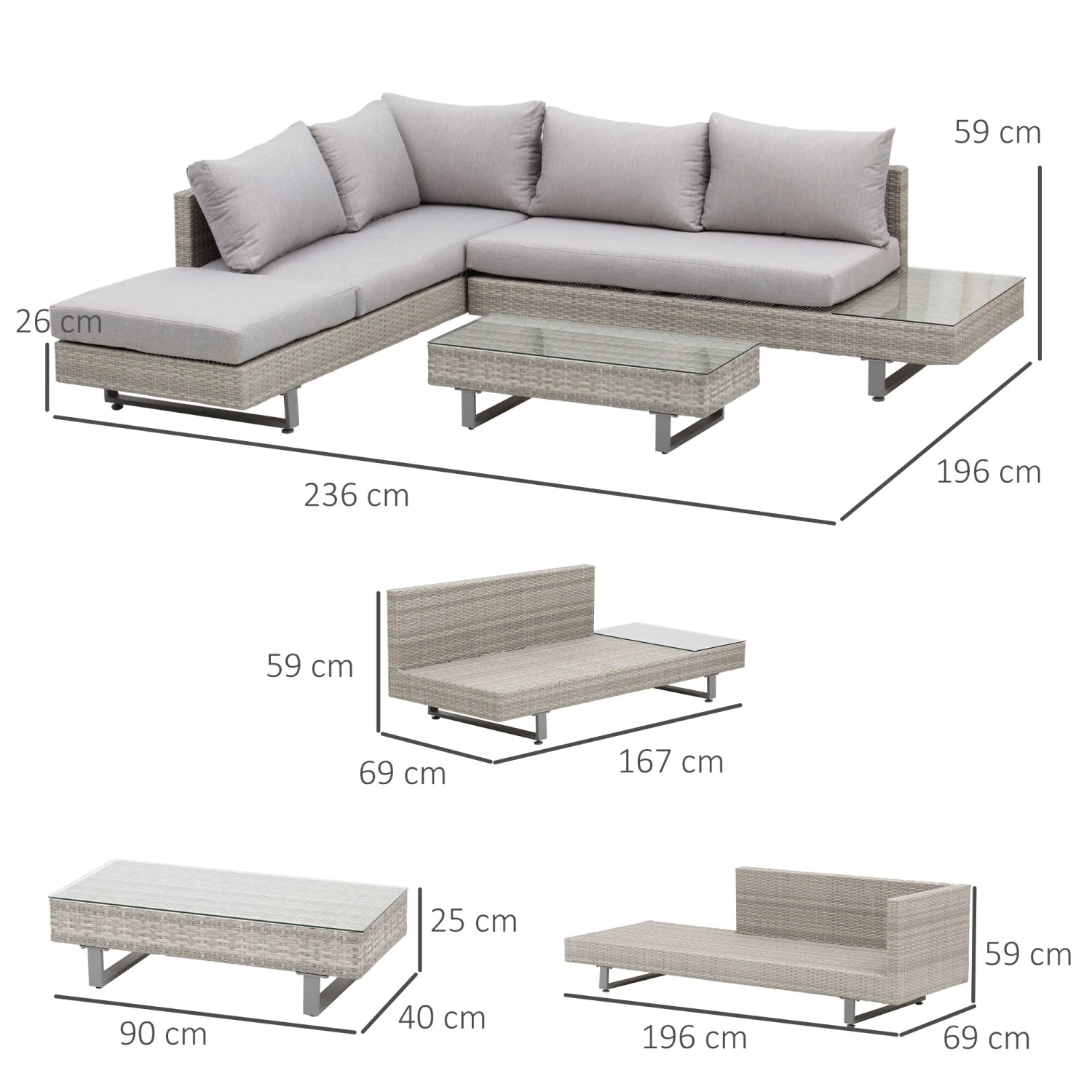 Outsunny Rattansofa Set Mit Tisch Grau | Sitzgruppe Gartenmöbel Sitzgarnitur Tisch 4 Outsunny Rattansofa Set Mit Tisch Grau | Sitzgruppe Gartenmöbel Sitzgarnitur Tisch – Bild 4