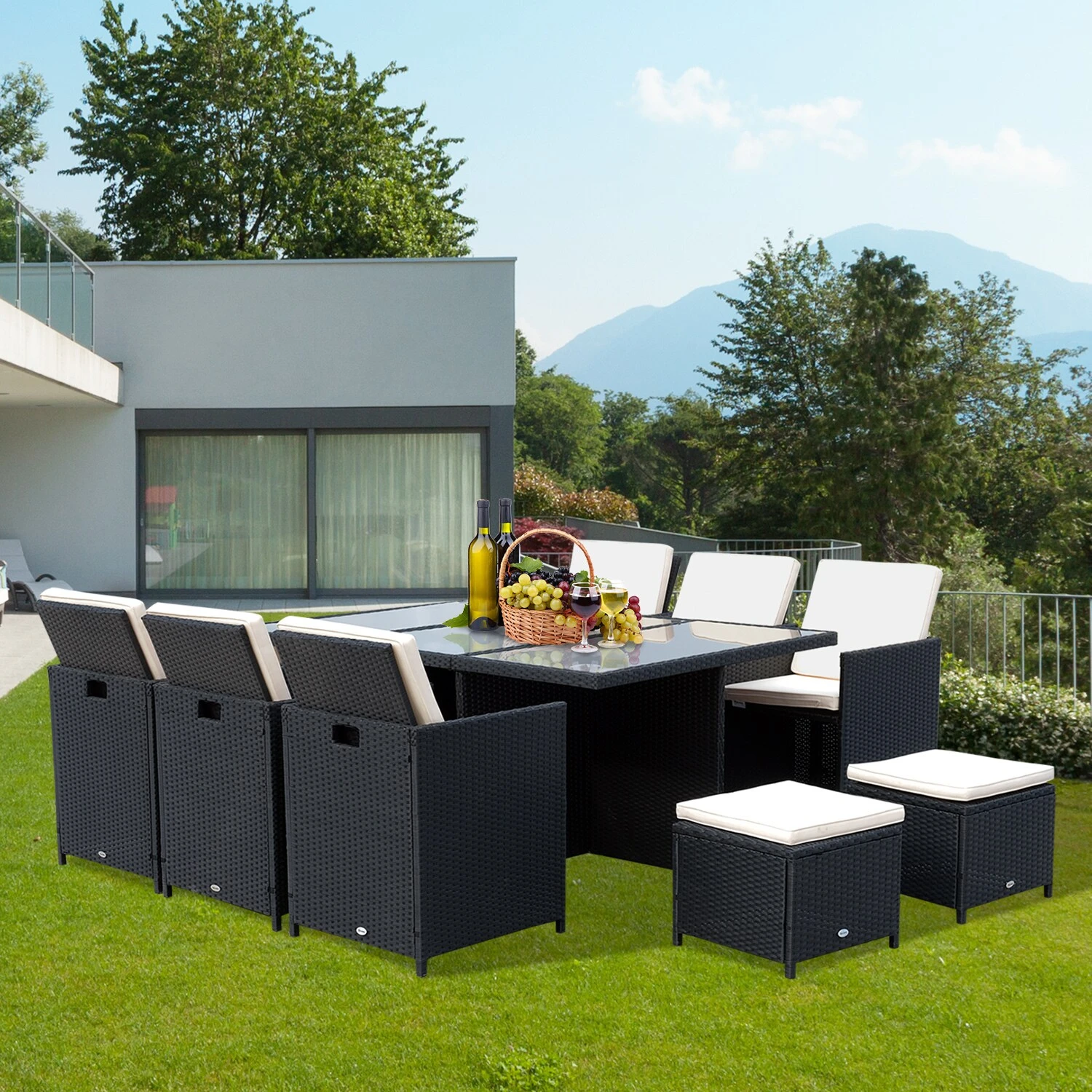 Outsunny Polyrattan Sitzgruppe Als 27-tlg. Set Schwarz, Cremeweiß | Gartenmöbel Garten Garnitur Gartenset Essgruppe 3 Outsunny Polyrattan Sitzgruppe Als 27-tlg. Set Schwarz, Cremeweiß | Gartenmöbel Garten Garnitur Gartenset Essgruppe – Bild 3