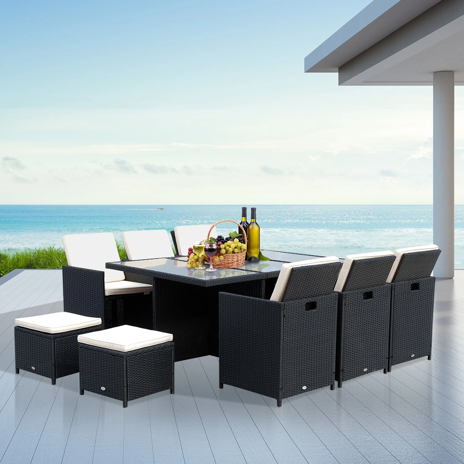 Outsunny Polyrattan Sitzgruppe Als 27-tlg. Set Schwarz, Cremeweiß | Gartenmöbel Garten Garnitur Gartenset Essgruppe 4 Outsunny Polyrattan Sitzgruppe Als 27-tlg. Set Schwarz, Cremeweiß | Gartenmöbel Garten Garnitur Gartenset Essgruppe – Bild 4