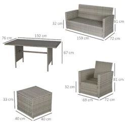 Outsunny Rattan Sitzgruppe 6 Teilig Grau | Rattan Gartenset Polyrattan Gartenmöbel Gartenbank -OUTSUNNY Verkäufe 8600336600 861 040GY prod 005