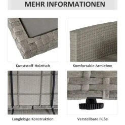 Outsunny Rattan Sitzgruppe 6 Teilig Grau | Rattan Gartenset Polyrattan Gartenmöbel Gartenbank -OUTSUNNY Verkäufe 8600336600 861 040GY prod 006