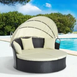 Outsunny Rattan-Sonneninsel Inklusive Faltbarem Dach 171 X 180 X 78/155 Cm (LxBxH Ohne/mit Dach) | Sonnenliege Gartenliege Loungemöbel Garnitur -OUTSUNNY Verkäufe 8600336600 862 003n prod 003
