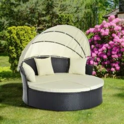 Outsunny Rattan-Sonneninsel Inklusive Faltbarem Dach 171 X 180 X 78/155 Cm (LxBxH Ohne/mit Dach) | Sonnenliege Gartenliege Loungemöbel Garnitur -OUTSUNNY Verkäufe 8600336600 862 003n prod 004