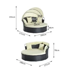 Outsunny Rattan-Sonneninsel Inklusive Faltbarem Dach 171 X 180 X 78/155 Cm (LxBxH Ohne/mit Dach) | Sonnenliege Gartenliege Loungemöbel Garnitur -OUTSUNNY Verkäufe 8600336600 862 003n prod 005