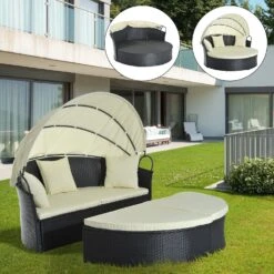 Outsunny Rattan-Sonneninsel Inklusive Faltbarem Dach 171 X 180 X 78/155 Cm (LxBxH Ohne/mit Dach) | Sonnenliege Gartenliege Loungemöbel Garnitur -OUTSUNNY Verkäufe 8600336600 862 003n prod 006