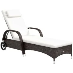 Outsunny Mobile Rattanliege Für Den Garten 200 X 73 X 56-103 Cm (LxBxH) | Sonnenliege Rattanliege Gartenmöbel Polyrattan