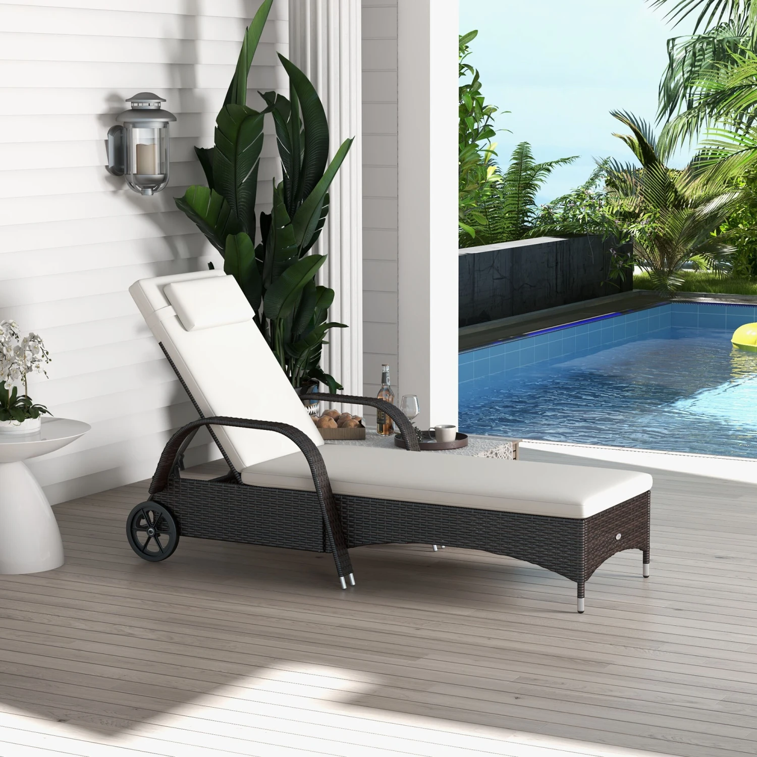 Outsunny Mobile Rattanliege Für Den Garten 200 X 73 X 56-103 Cm (LxBxH) | Sonnenliege Rattanliege Gartenmöbel Polyrattan 5 Outsunny Mobile Rattanliege Für Den Garten 200 X 73 X 56-103 Cm (LxBxH) | Sonnenliege Rattanliege Gartenmöbel Polyrattan – Bild 5