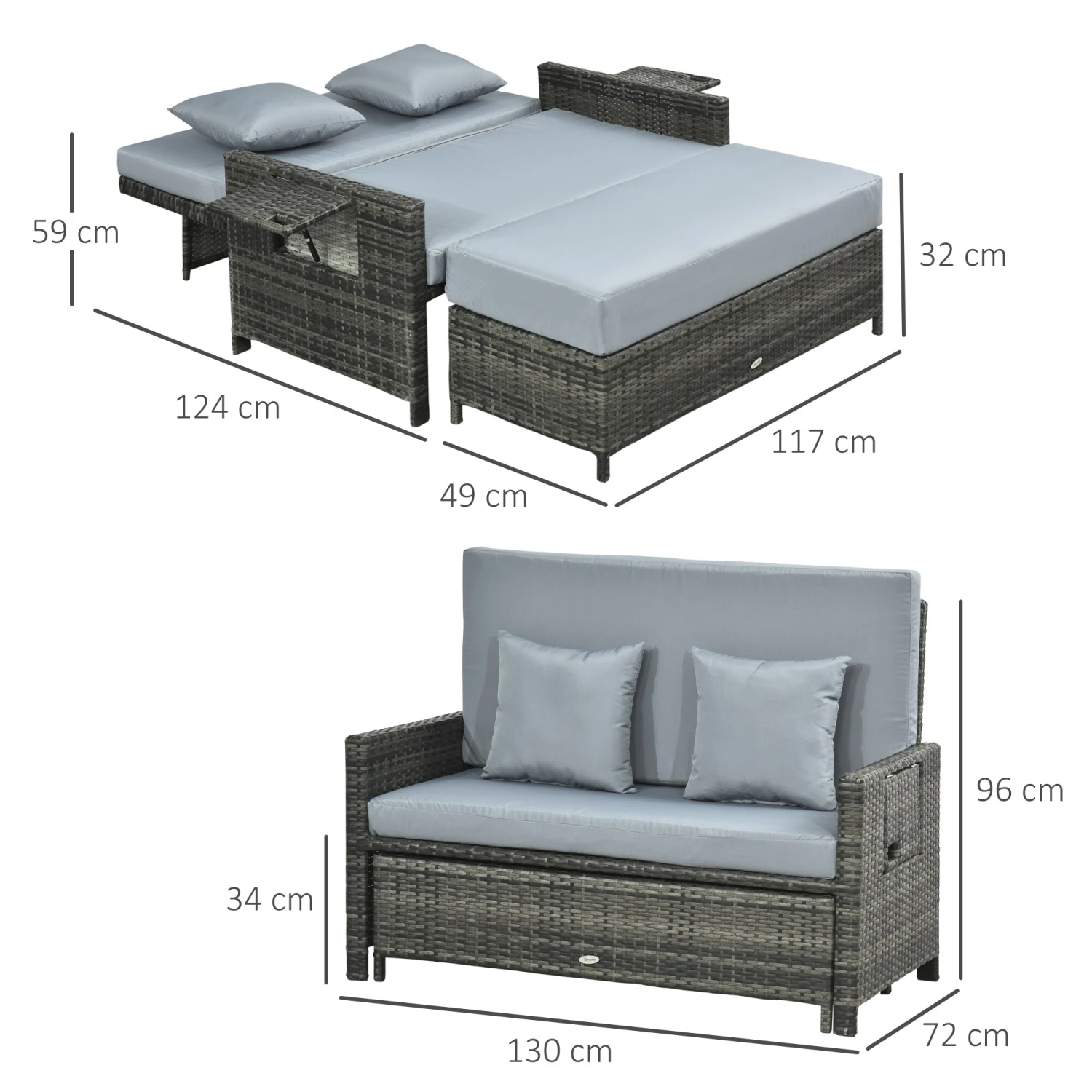 Outsunny Polyrattan Lounge-Sofa Mit Kissen 130 X 72 X 96 Cm (LxBxH) | Gartensofa Gartenliege Rattansofa Gartenmöbel 4 Outsunny Polyrattan Lounge-Sofa Mit Kissen 130 X 72 X 96 Cm (LxBxH) | Gartensofa Gartenliege Rattansofa Gartenmöbel – Bild 4