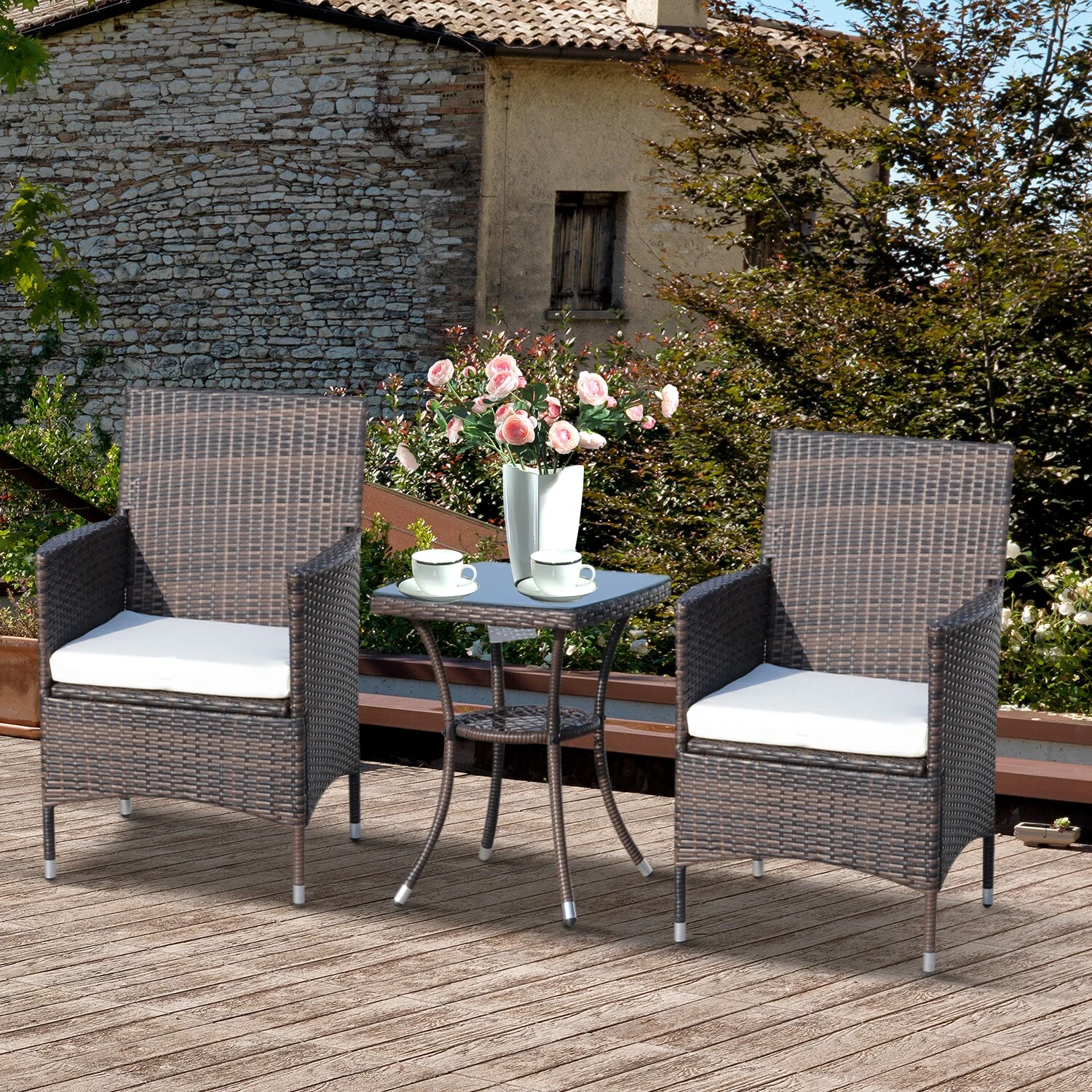 Outsunny Rattan-Sitzgruppe Als 3-teiliges Set | Gartensitzgruppe Mit Beistelltisch, Rattenmöbel 4 Outsunny Rattan-Sitzgruppe Als 3-teiliges Set | Gartensitzgruppe Mit Beistelltisch, Rattenmöbel – Bild 4