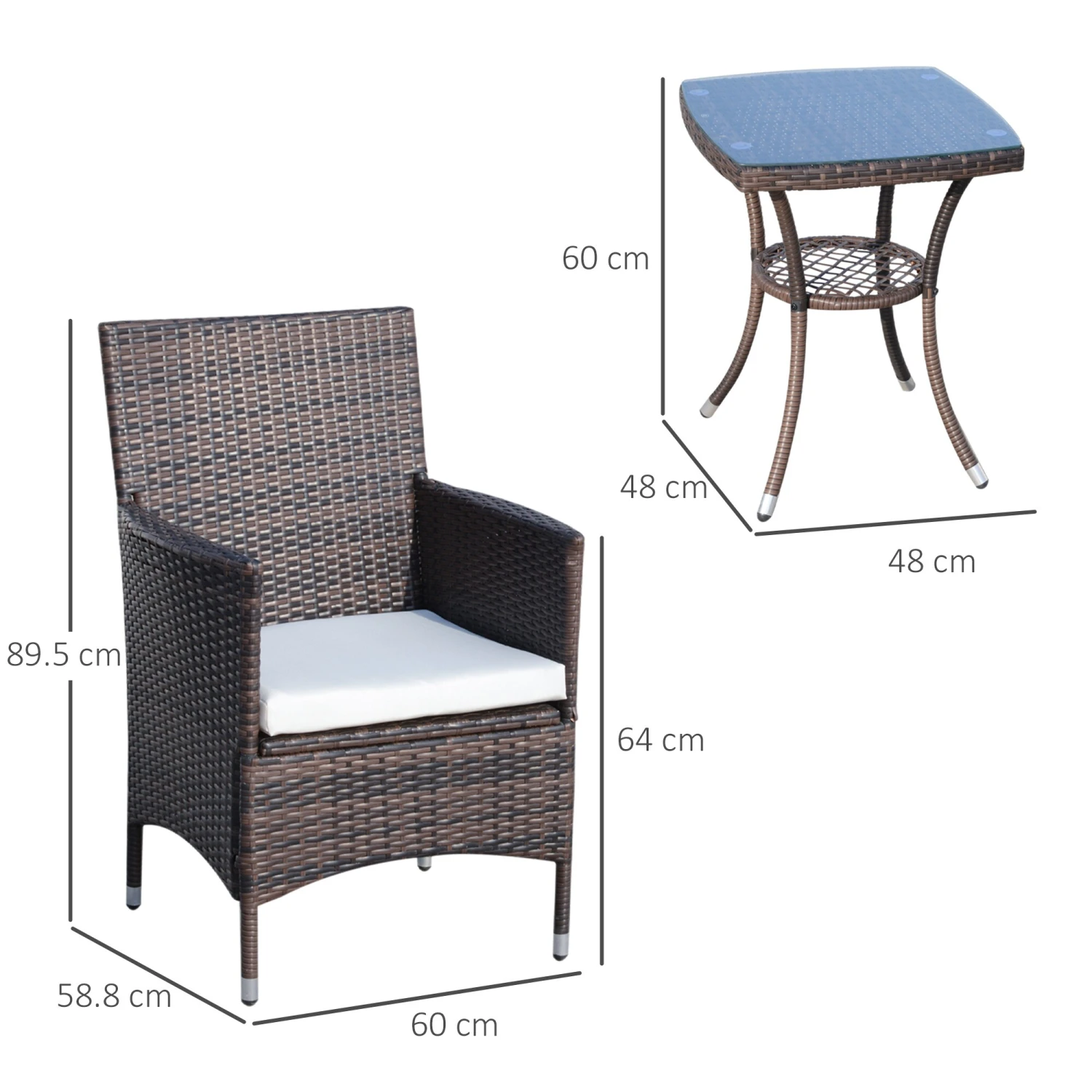 Outsunny Rattan-Sitzgruppe Als 3-teiliges Set | Gartensitzgruppe Mit Beistelltisch, Rattenmöbel 5 Outsunny Rattan-Sitzgruppe Als 3-teiliges Set | Gartensitzgruppe Mit Beistelltisch, Rattenmöbel – Bild 5