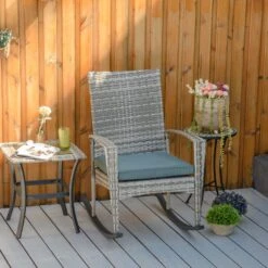 Outsunny Polyrattan Schaukelstuhl Mit Kissen 88 X 66 X 98 Cm (LxBxH) | Schwingsessel Rattanmöbel Gartenstuhl Rattanstuhl -OUTSUNNY Verkäufe 8600336600 867 020LG prod 005