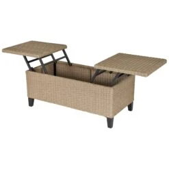 Outsunny 2in1 Gartentisch Mit Stauraum Khaki 103 X 50 X 45 Cm | Balkontisch Beistelltisch Gartenmöbel Campingtisch