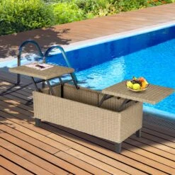 Outsunny 2in1 Gartentisch Mit Stauraum Khaki 103 X 50 X 45 Cm | Balkontisch Beistelltisch Gartenmöbel Campingtisch -OUTSUNNY Verkäufe 8600336600 867 065 prod 003