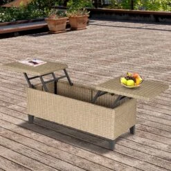 Outsunny 2in1 Gartentisch Mit Stauraum Khaki 103 X 50 X 45 Cm | Balkontisch Beistelltisch Gartenmöbel Campingtisch -OUTSUNNY Verkäufe 8600336600 867 065 prod 004