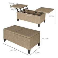 Outsunny 2in1 Gartentisch Mit Stauraum Khaki 103 X 50 X 45 Cm | Balkontisch Beistelltisch Gartenmöbel Campingtisch -OUTSUNNY Verkäufe 8600336600 867 065 prod 005