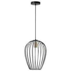 HOMCOM Hängelampe Höhenverstellbar Schwarz Ø26 X 130H Cm | Hängelampe Drahtleuchte Deckenleuchte Lampe Deckenlampe Leuchte