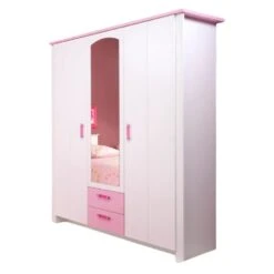Kleiderschrank Biotiful Parisot 3-trg Mit 1x Spiegel + 2 Schubladen Weiß - Rosa B 136 Cm