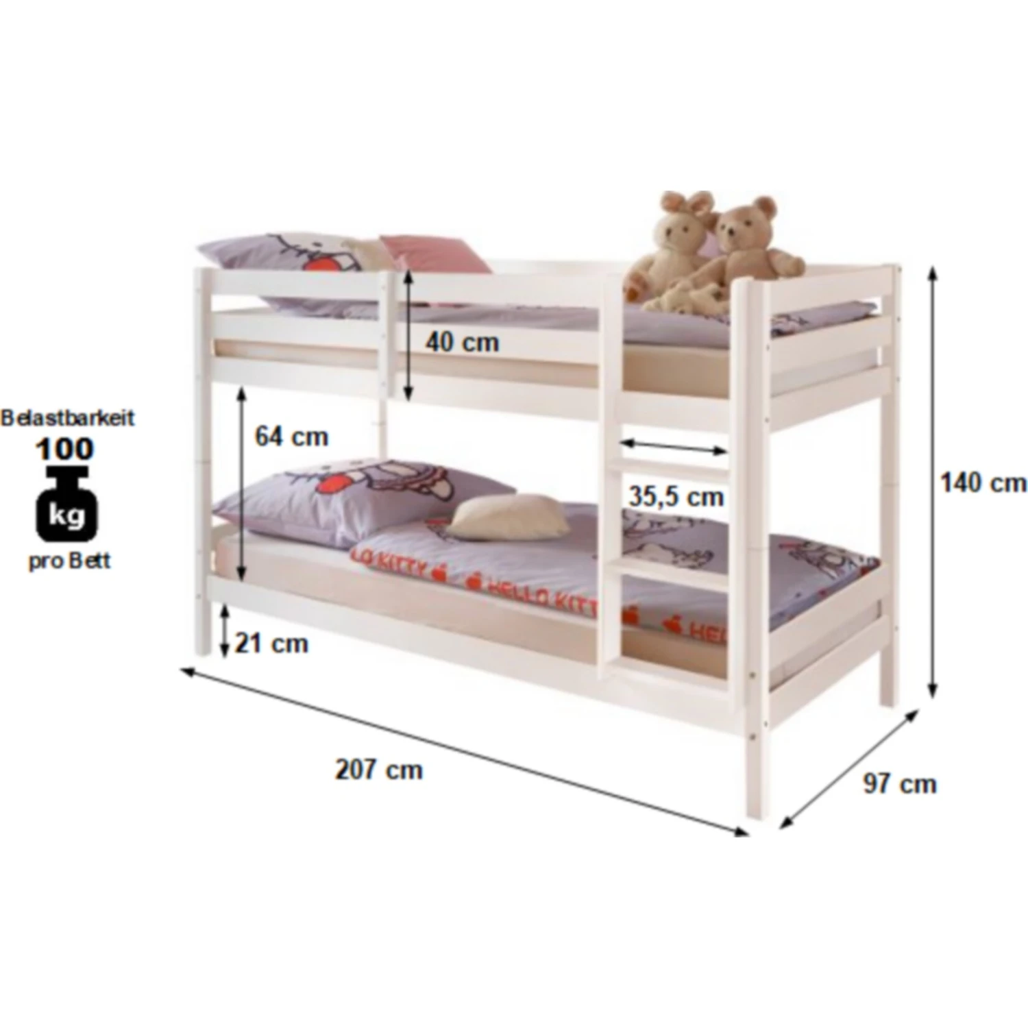 Etagenbett Alain Kiefer Massiv Weiß Nach Den Sicherheits-Normen EN 747-1 Und 747-2 Geprüft 2 Etagenbett Alain Kiefer Massiv Weiß Nach Den Sicherheits-Normen EN 747-1 Und 747-2 Geprüft – Bild 2