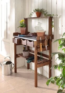 Pflanztisch Für Garten, Terrasse Oder Balkon Braun/Silberfarben -OUTSUNNY Verkäufe 8600342900 5164680 prod 005