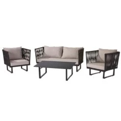 Outdoor-Lounge-Set, 4-tlg. Ravene Schwarz/Grau