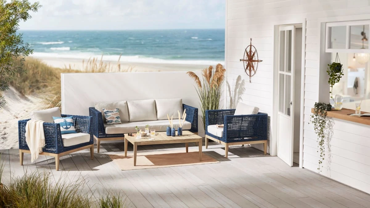 Outdoor-Lounge-Set, 4-tlg. Marco Natur/Blau 3 Outdoor-Lounge-Set, 4-tlg. Marco Natur/Blau – Bild 3