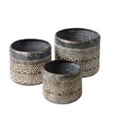 Pflanztopf-Set, 3-tlg. Malik Grau/Gemustert