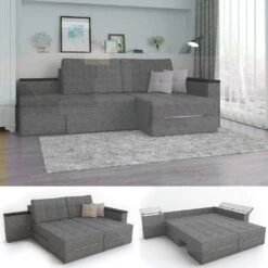 Ecksofa Mit Schlaffunktion 240 X 160 Cm Grau - Eckcouch Sofa Couch Schlafsofa Taschenfederkern