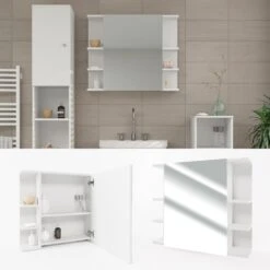 VICCO Spiegelschrank FYNN 80 X 64 Cm Weiß - Spiegel Badspiegel Bad Wandspiegel