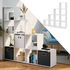 VICCO Treppenregal 10 Fächer Weiß - Raumteiler Stufenregal Bücherregal Büro Büroregal Standregal