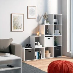 VICCO Treppenregal 10 Fächer Weiß - Raumteiler Stufenregal Bücherregal Büro Büroregal Standregal -OUTSUNNY Verkäufe 8600343700 26289 prod 004