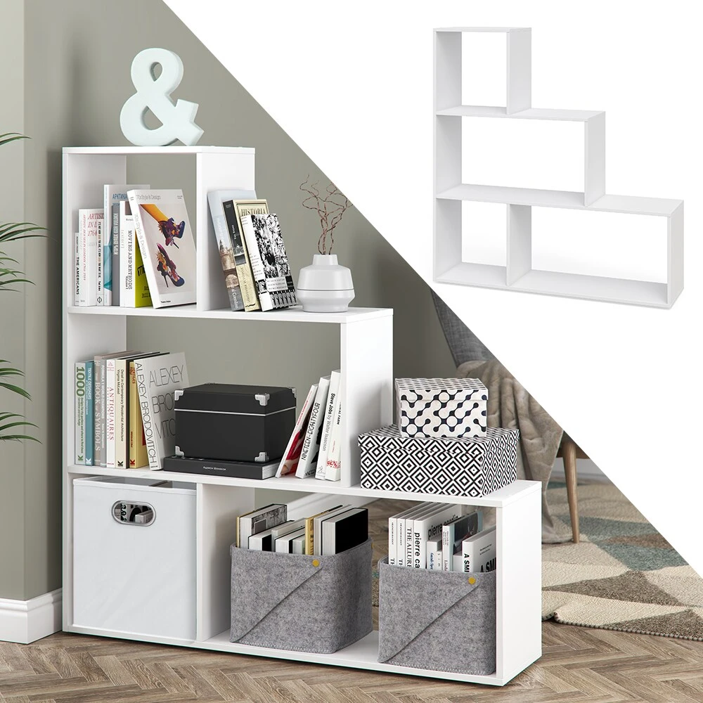 Vicco Treppenregal Asym Raumteiler Bücherregal Regal Wandregal 4 Fächer Weiß 1 Vicco Treppenregal Asym Raumteiler Bücherregal Regal Wandregal 4 Fächer Weiß