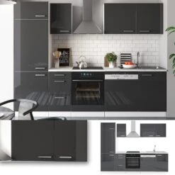 Vicco Küche 270 Cm Küchenzeile Küchenblock Einbauküche Anthrazit Hochglanz